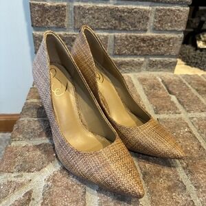 Sam Edelman Hazel Pointed Toe Pump Size 8W Cuoio Basket Weave Brown #177